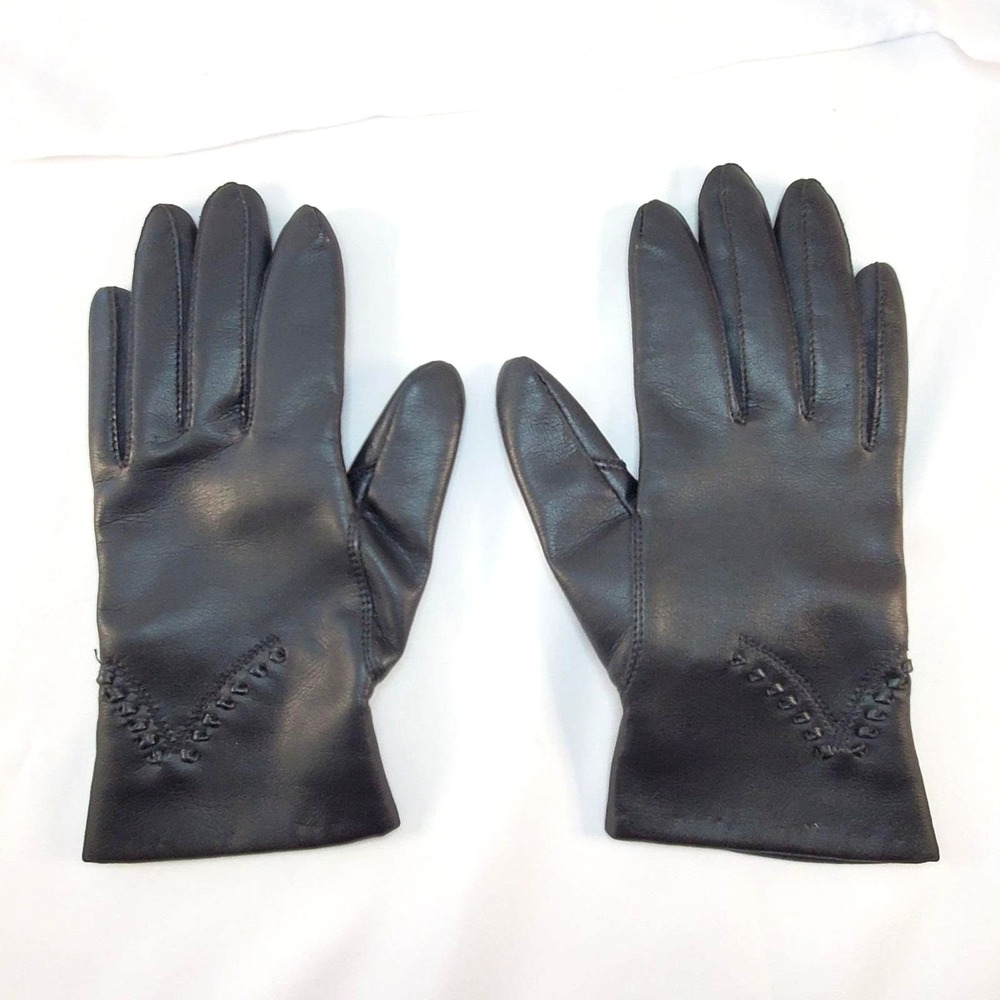 Vintage Avon Womans Black Vinyl Gloves Lined W/ Fleece Size Small Driving Gloves
